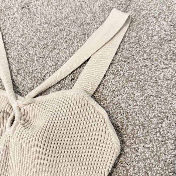 Abercrombie Ribbed Knit Strappy Sweater Thong Bodysuit Top Tan Beige Size Large - Picture 4 of 7